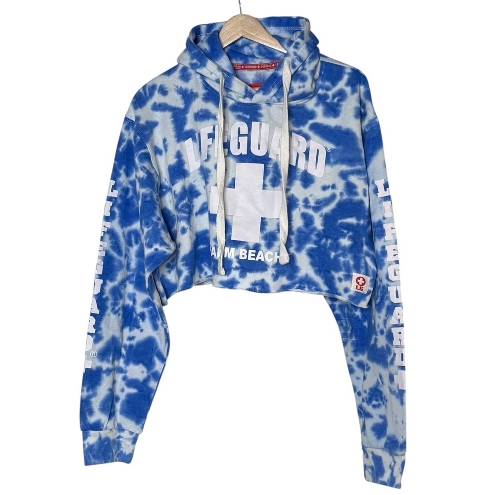 LifeGuard Palm Beach Tie Dye Cropped Hoodie Size XL Blue Vacation NEW